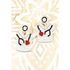 HEART FOR NURSING WHITE SCRUBS SEED BEAD EARRINGS